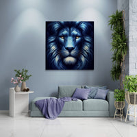 lion wall art, lion canvas wall art, lion face portrait, abstract blue lion