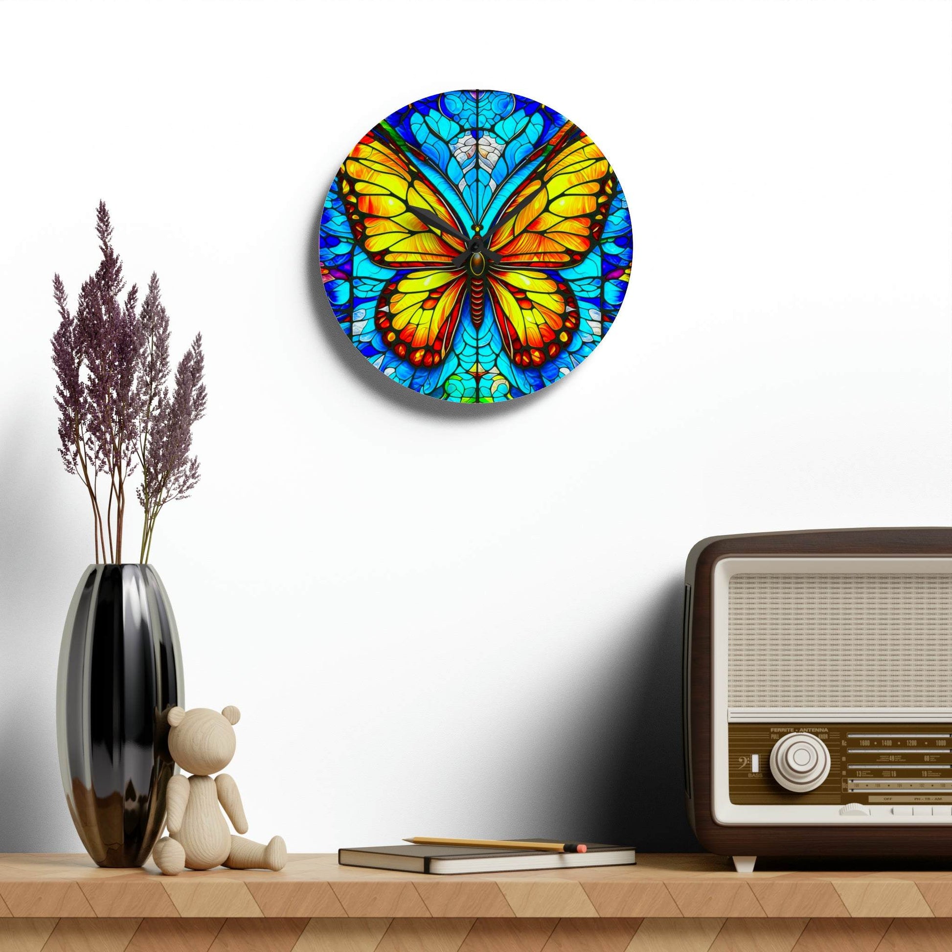 unique wall clock, butterfly art
