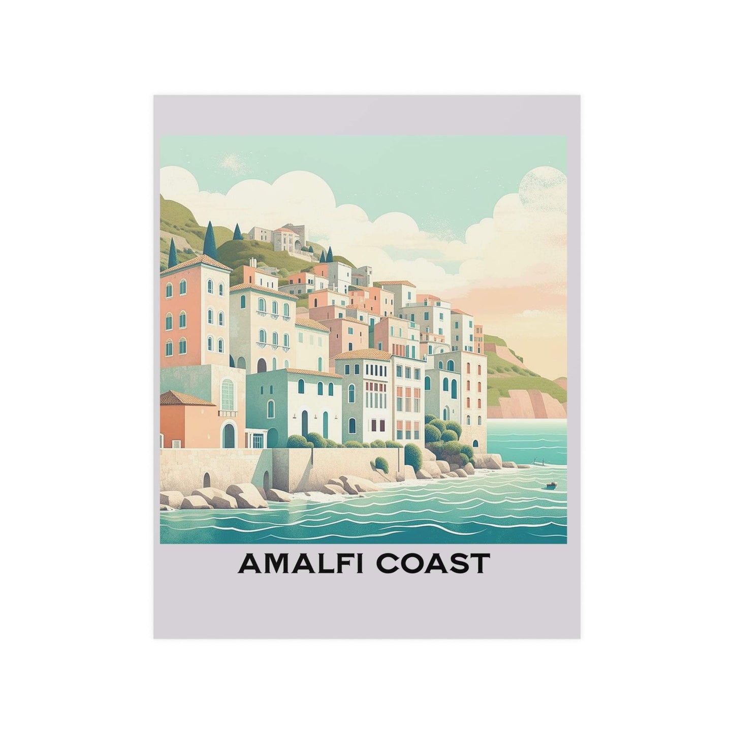 retro travel poster, amalfi coast print, italy poster