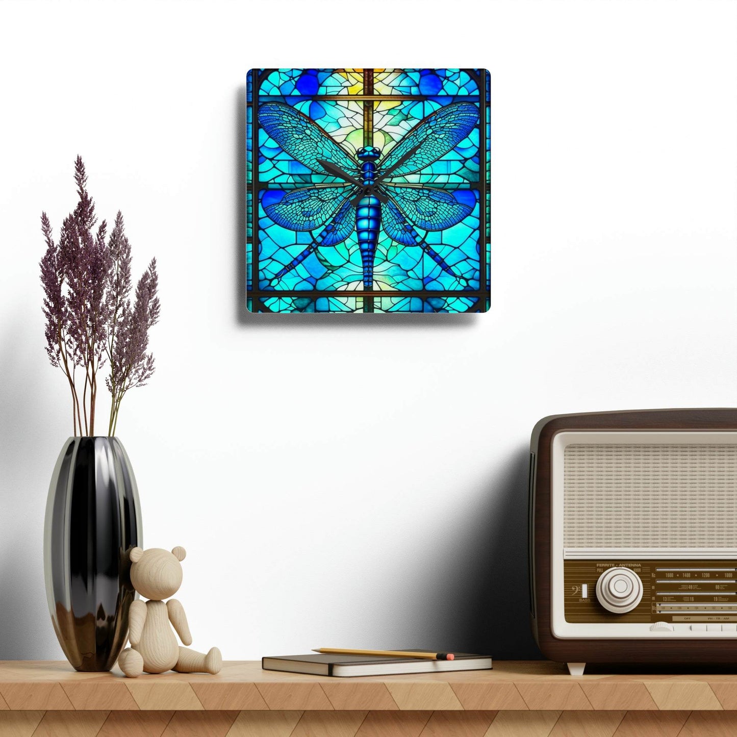 unique wall clock, dragonfly art