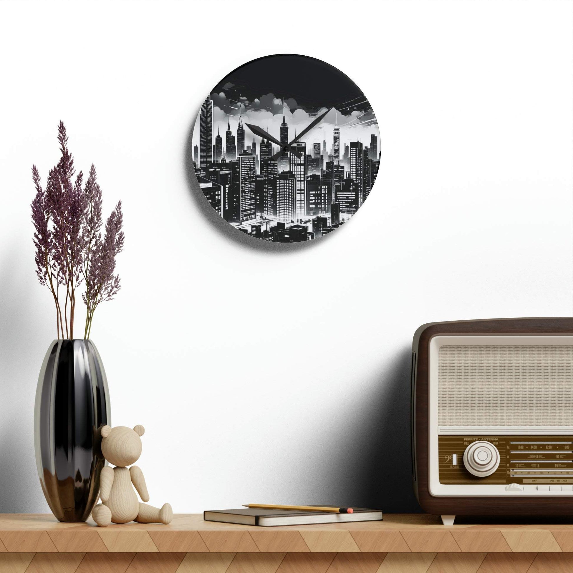 city skyline wall art, unique wall clock, cityscape