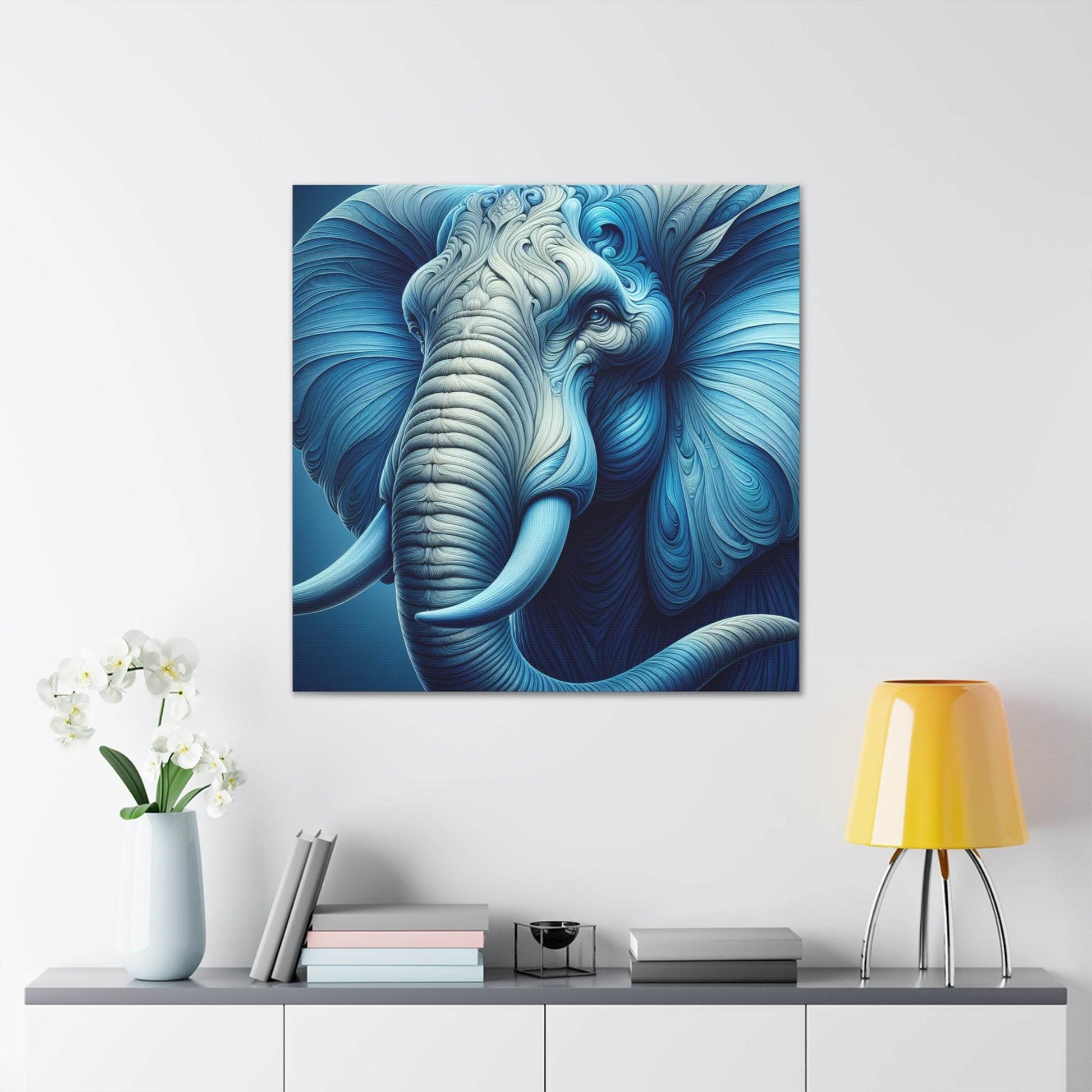 elephant artwork, elephant wall art, blue elephant