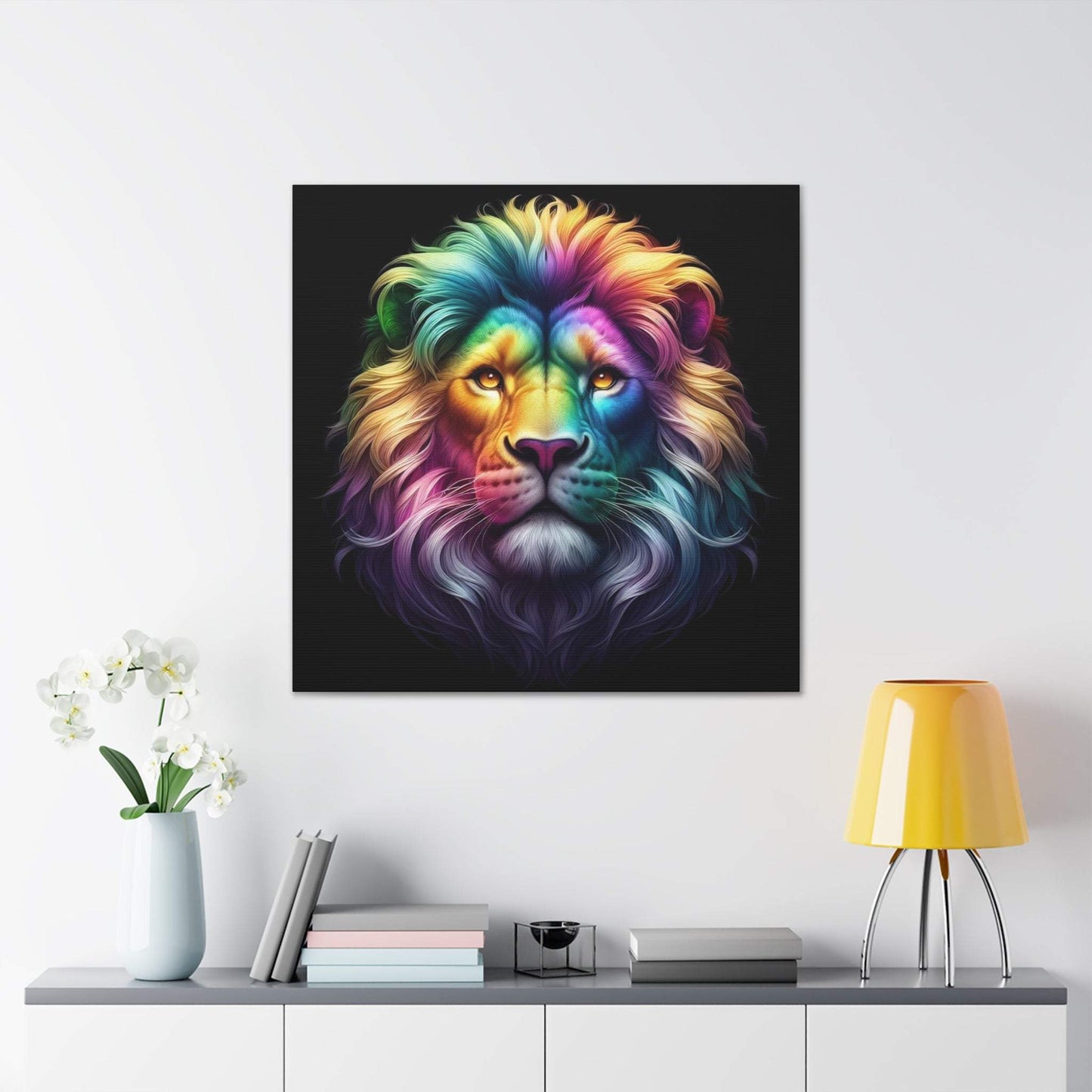 lion wall art, lion canvas wall art, lion face portrait, abstract rainbow lion