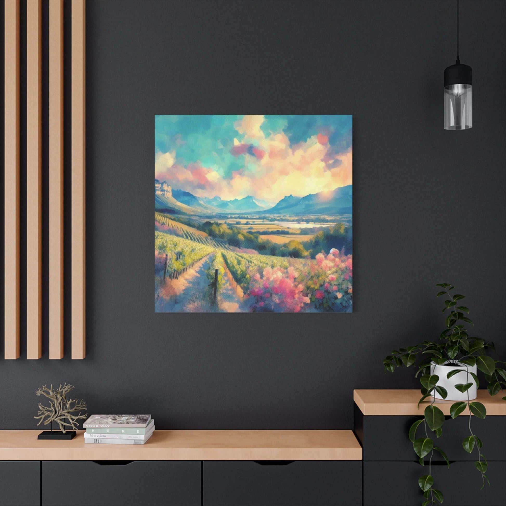 landscape canvas print, south africa art, vineyard painting