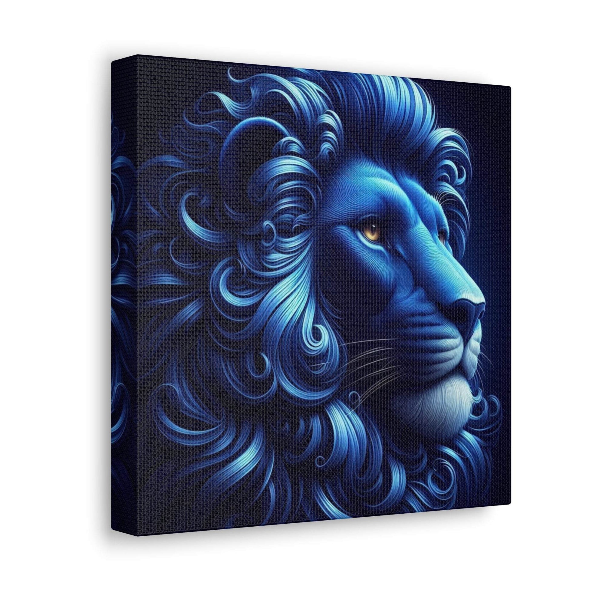 lion wall art, lion canvas wall art, lion face portrait, abstract blue lion