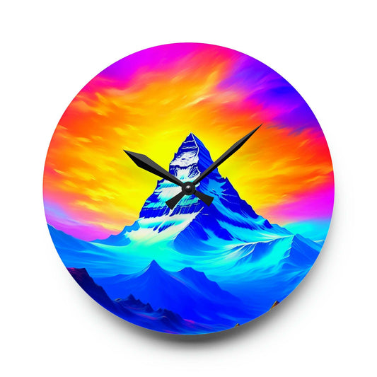 unique wall clock, matterhorn art, colorful clock