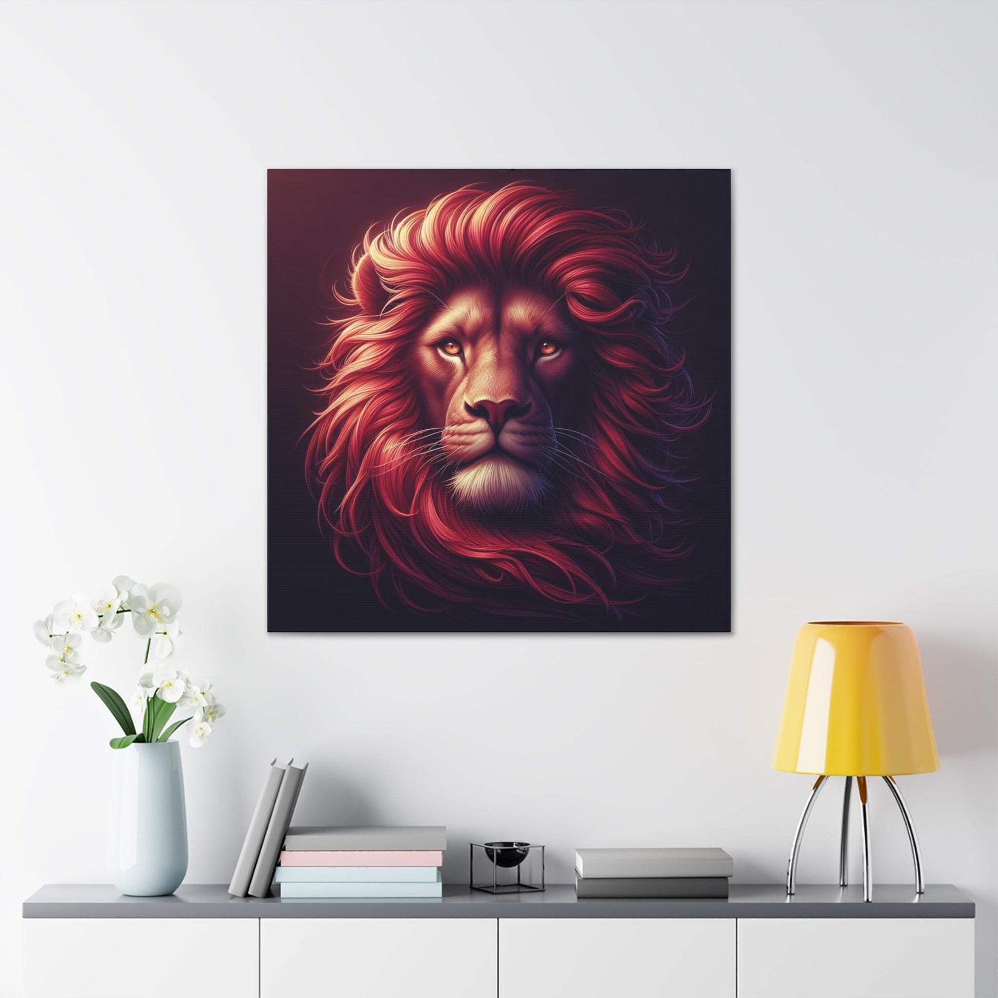 lion wall art, lion canvas wall art, lion face portrait, abstract red lion