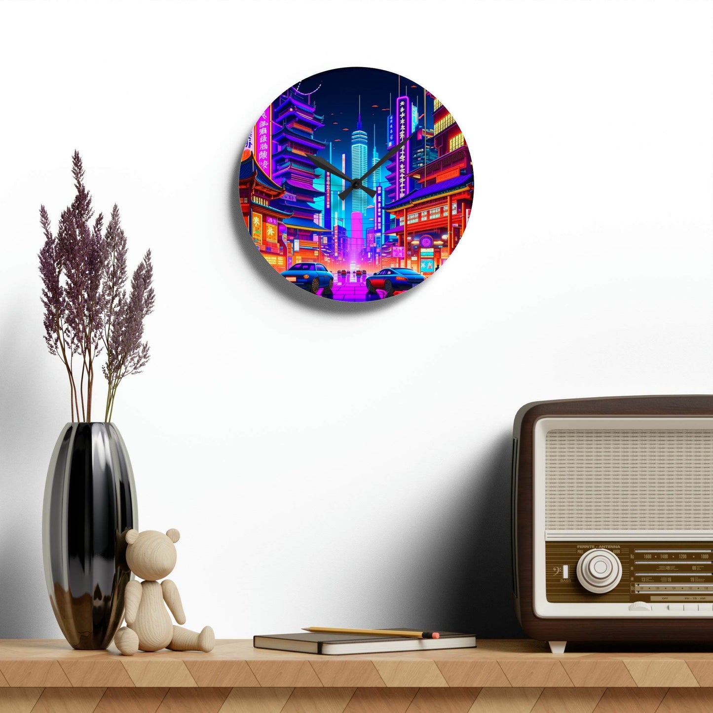 city skyline wall art, unique wall clock, cityscape