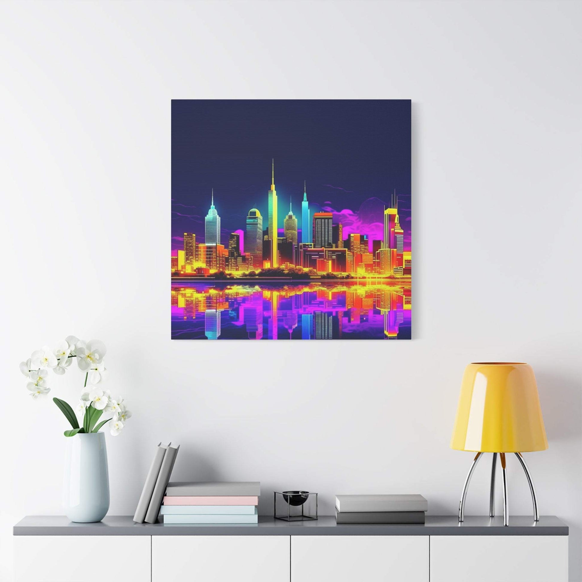 city skyline wall art, cityscape, colorful city print