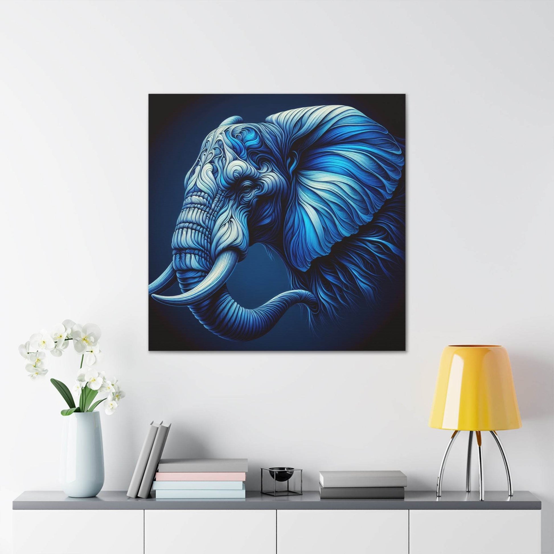 elephant artwork, elephant wall art, blue elephant