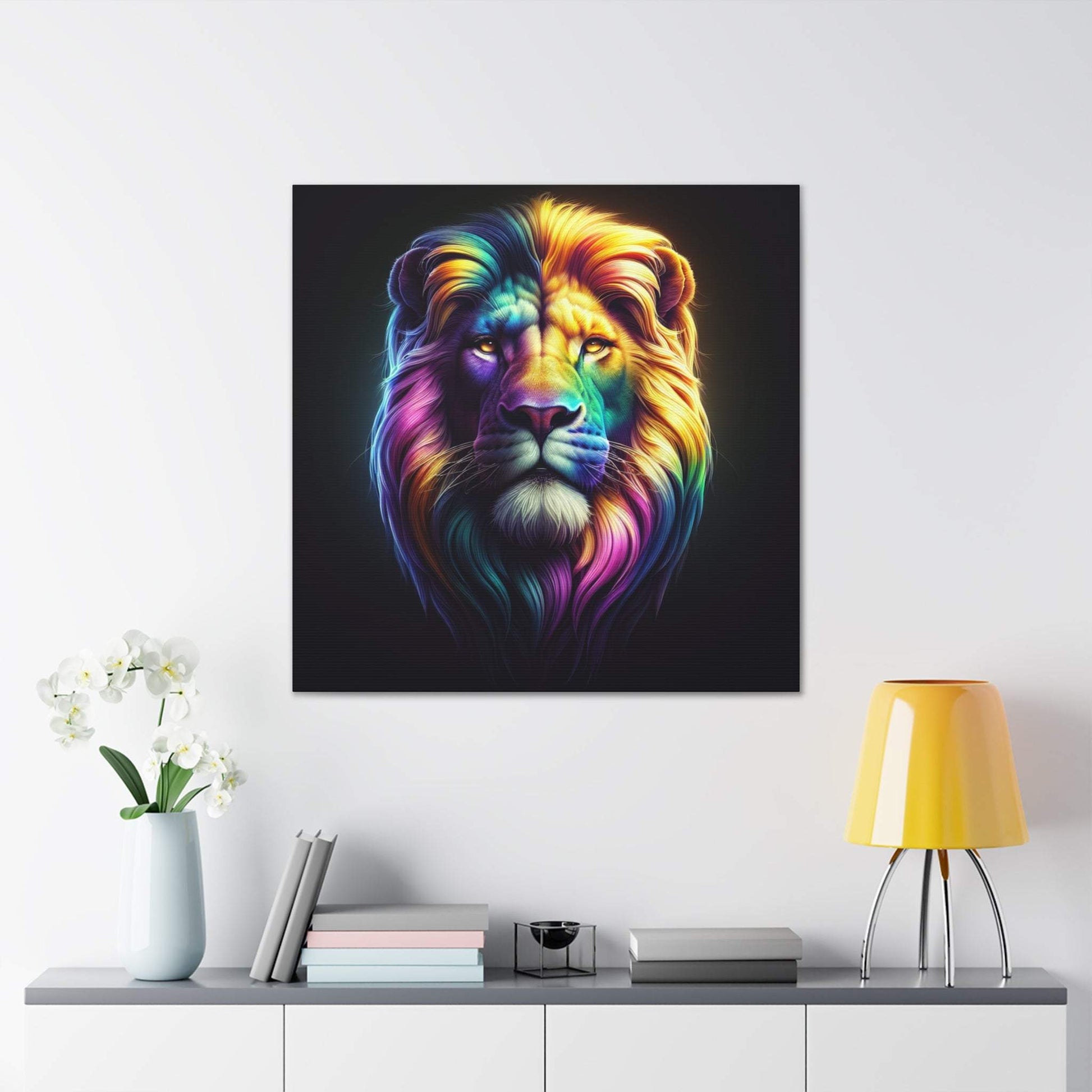 lion wall art, lion canvas wall art, lion face portrait, abstract rainbow lion