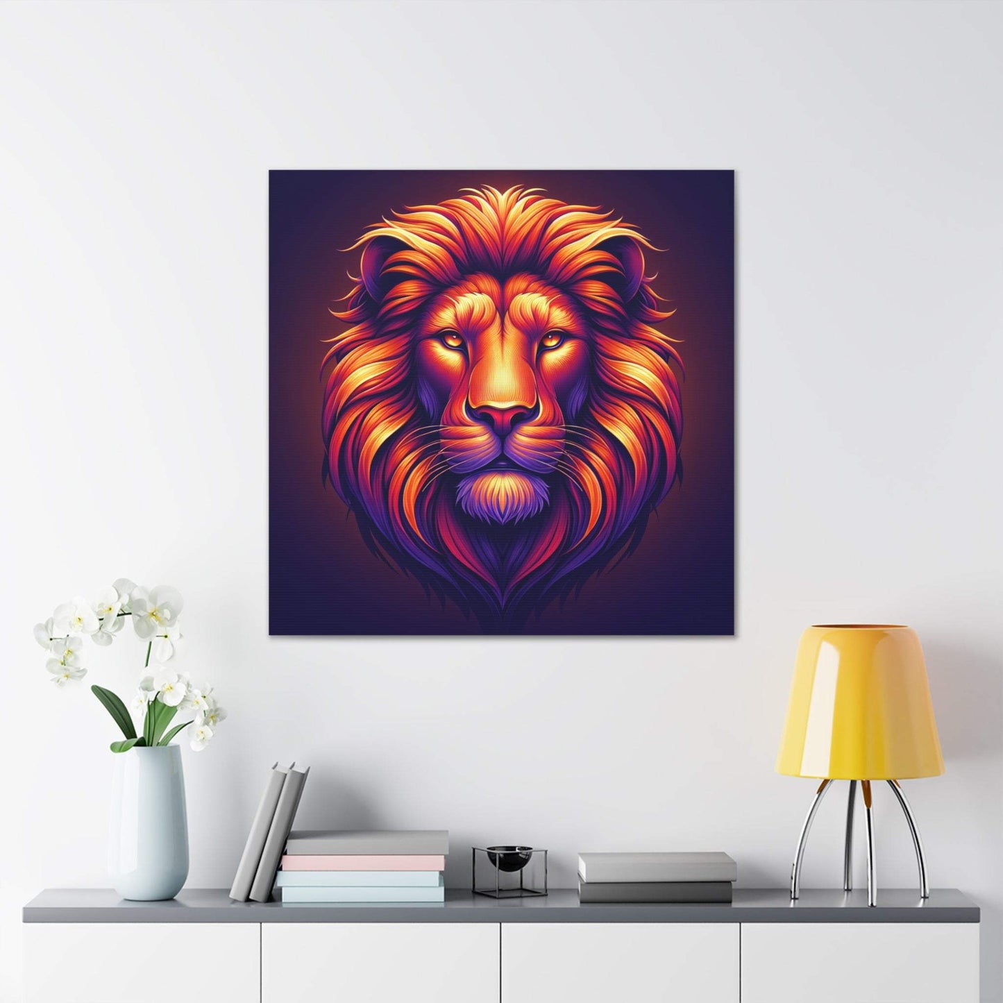 lion wall art, lion canvas wall art, lion face portrait, abstract orange lion 