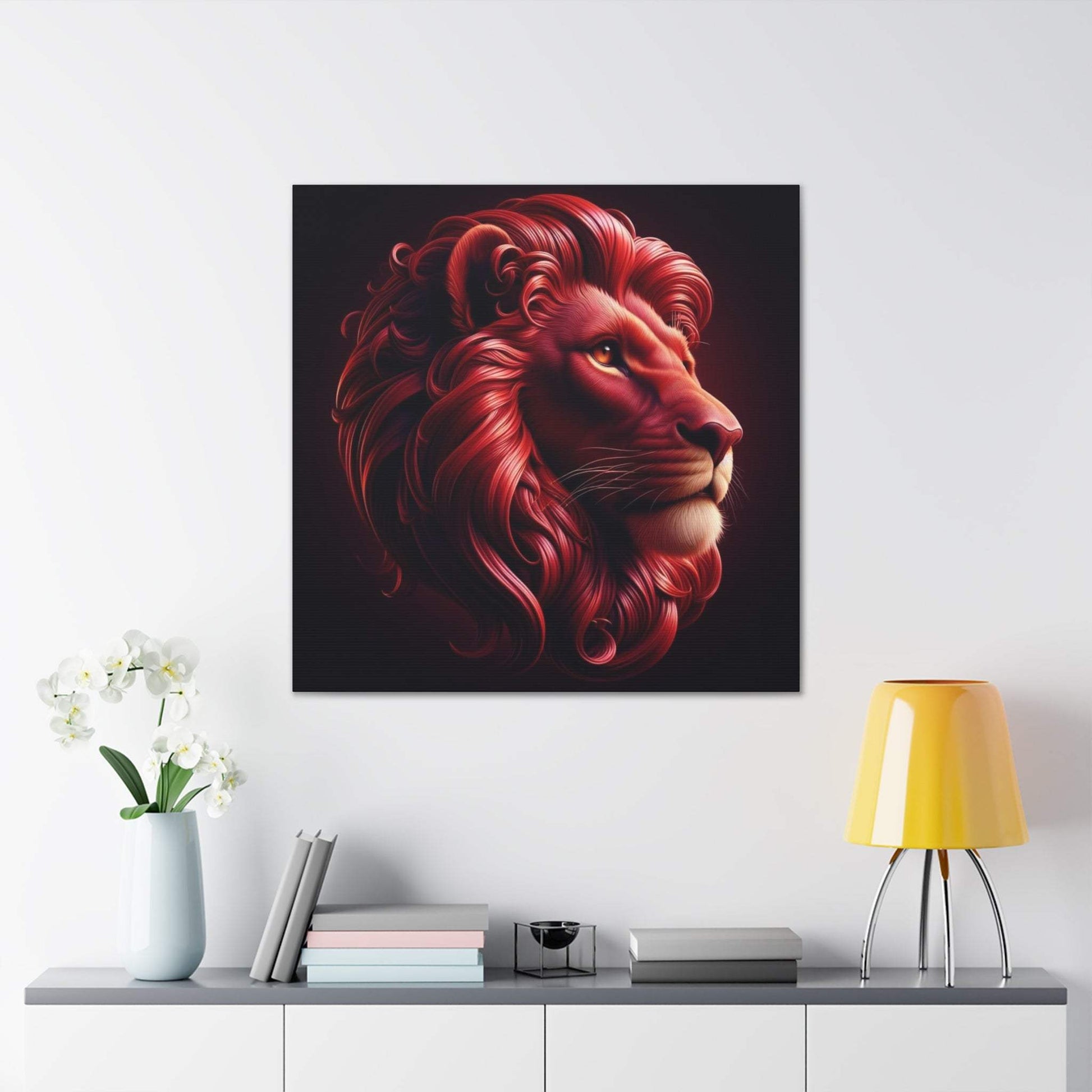 lion wall art, lion canvas wall art, lion face portrait, abstract red lion