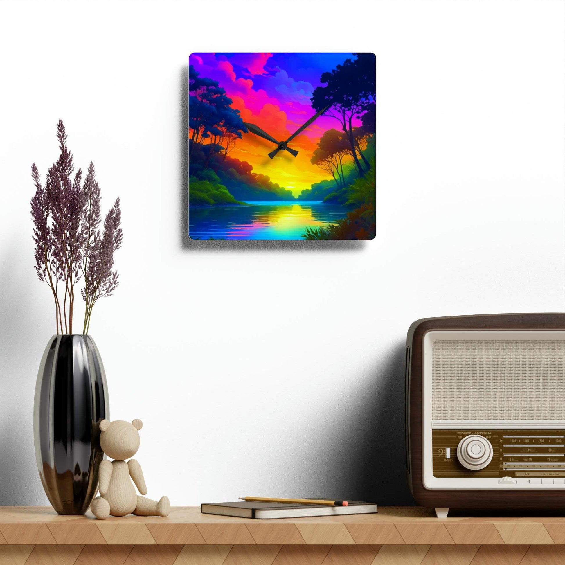 unique wall clock, daintree wall art, colorful clock