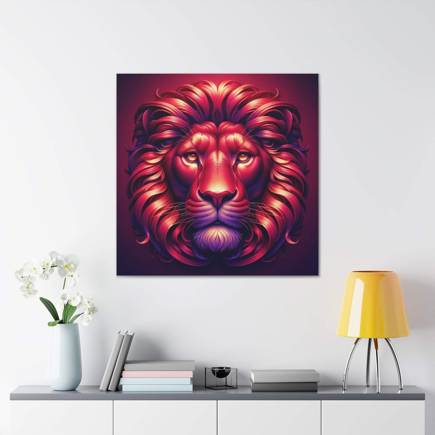 lion wall art, lion canvas wall art, lion face portrait, abstract red lion