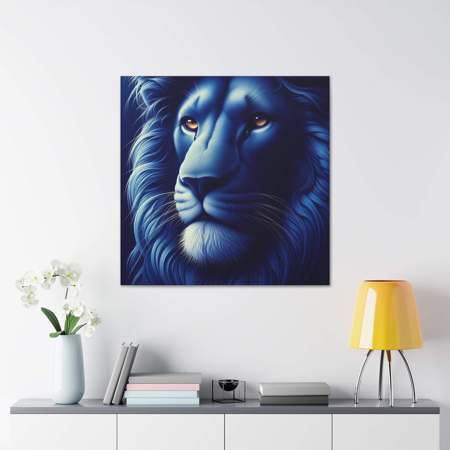 lion wall art, lion canvas wall art, lion face portrait, abstract blue lion