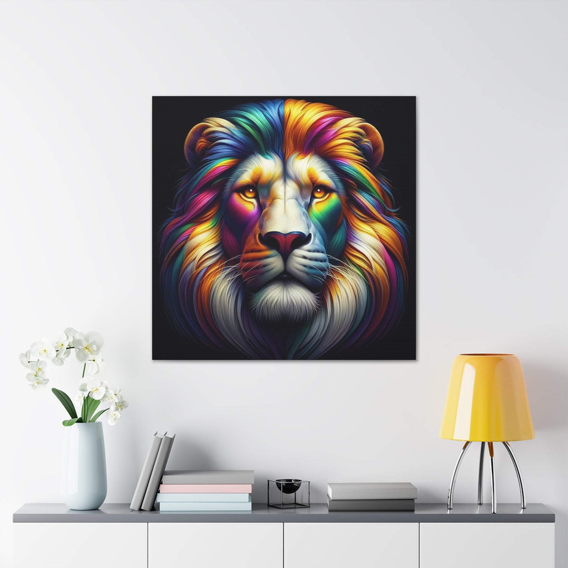 lion wall art, lion canvas wall art, lion face portrait, abstract rainbow lion