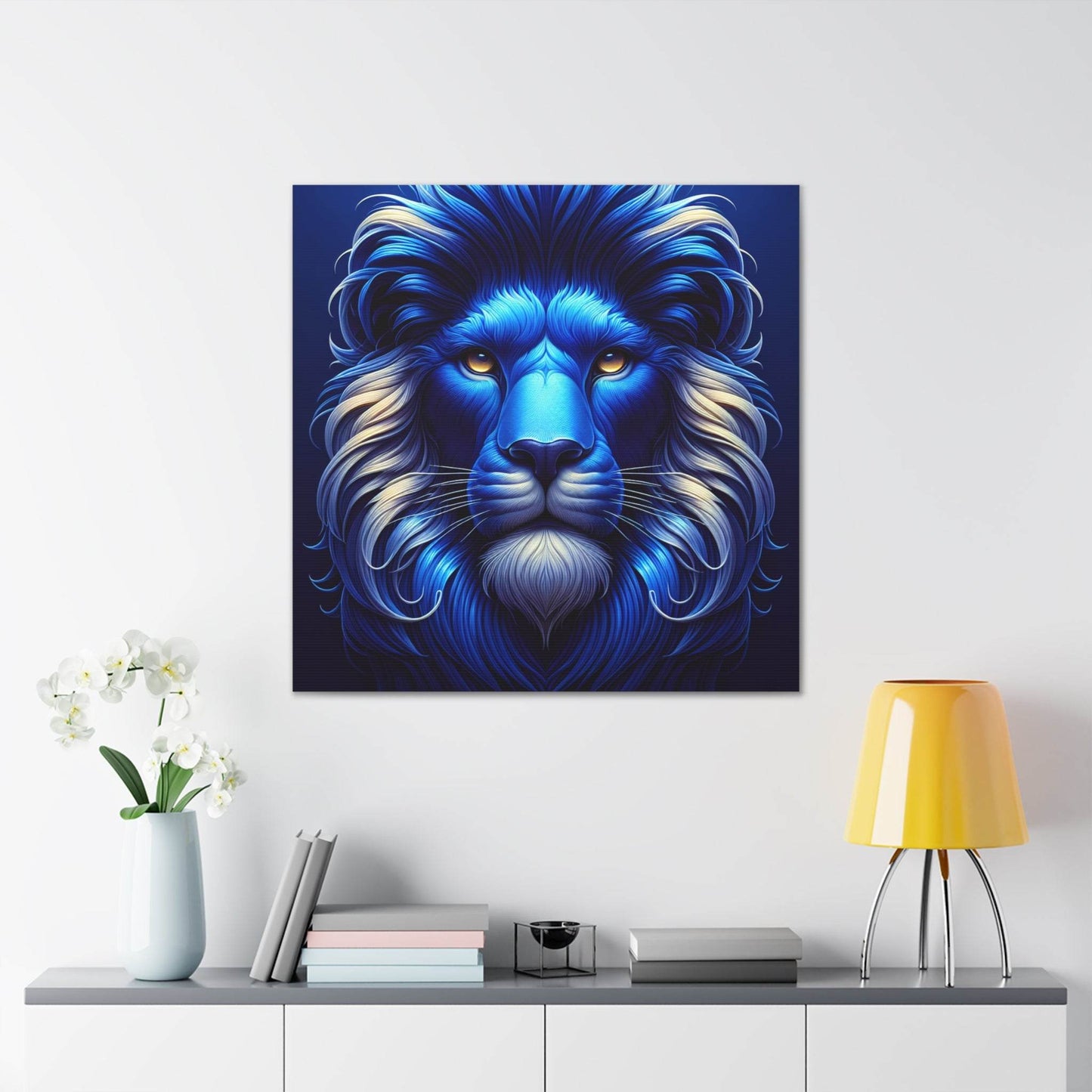 lion wall art, lion canvas wall art, lion face portrait, abstract blue lion