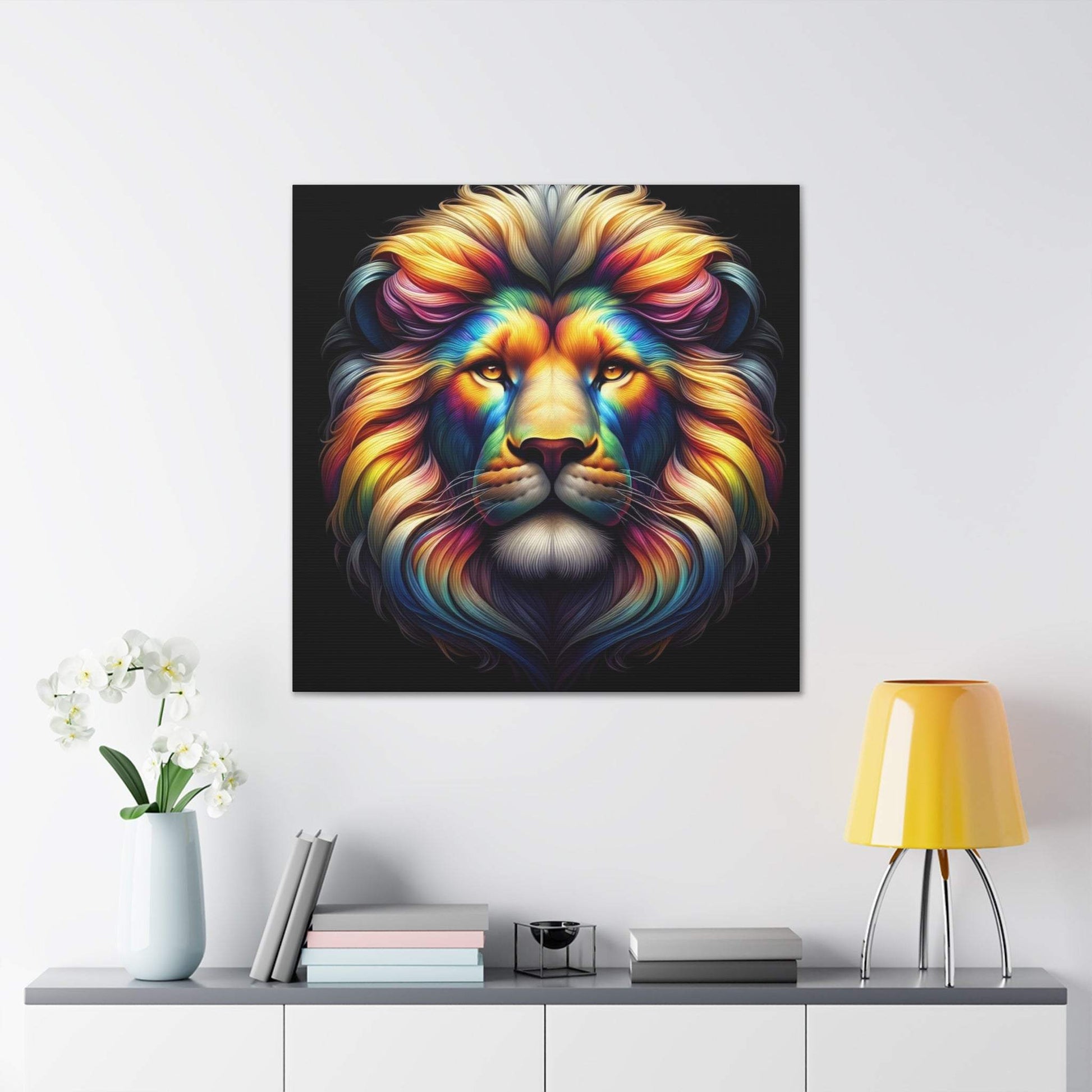 lion wall art, lion canvas wall art, lion face portrait, abstract rainbow lion