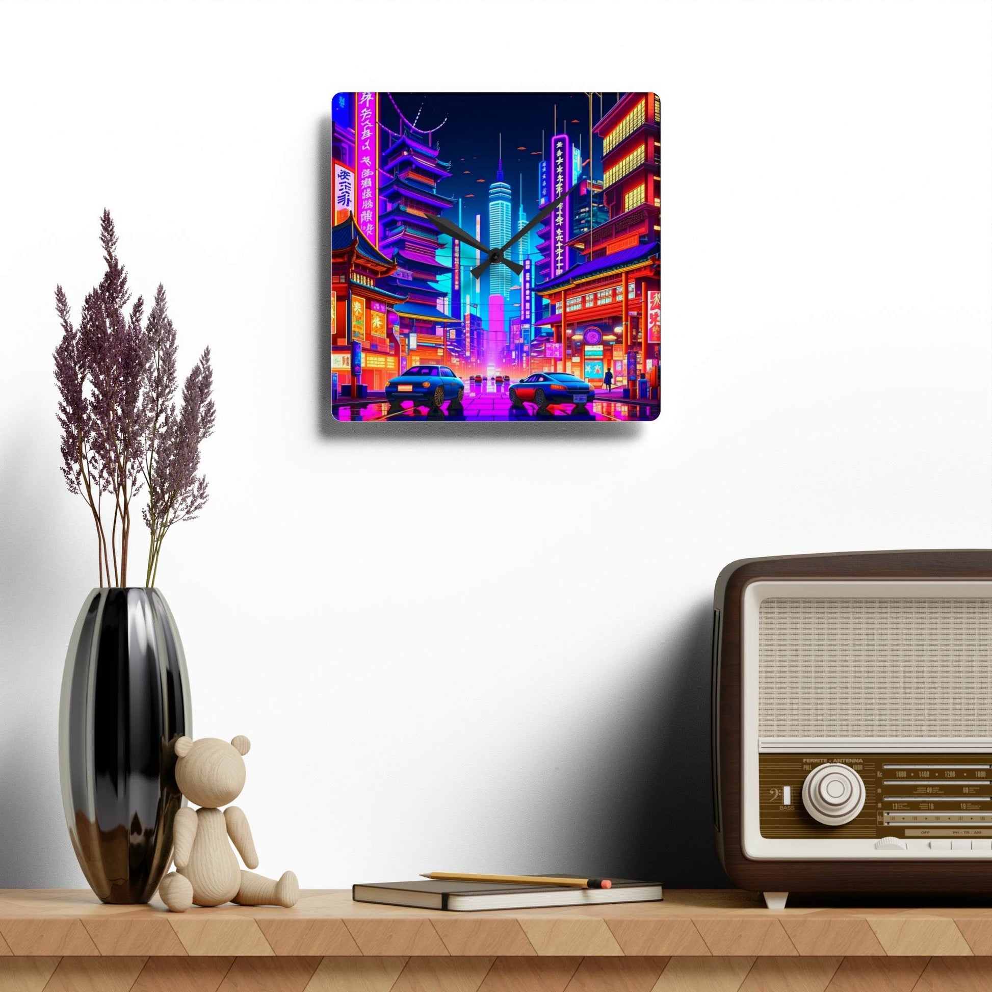 city skyline wall art, unique wall clock, cityscape