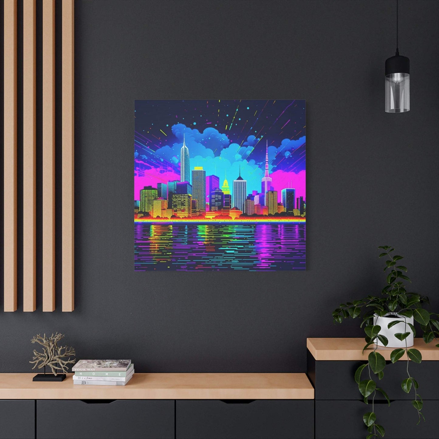 city skyline wall art, cityscape, colorful city print