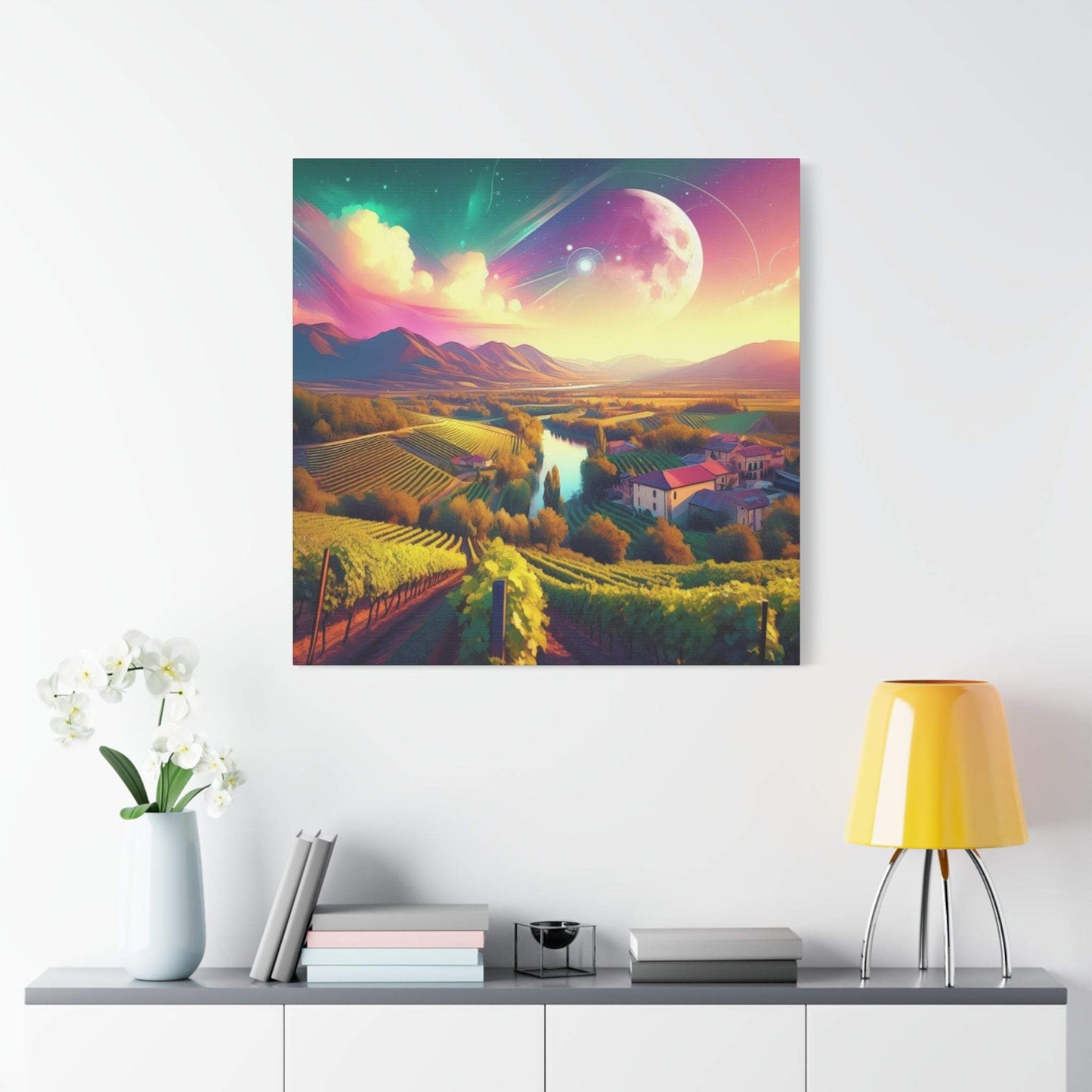 landscape canvas print, south africa art, vineyard painting