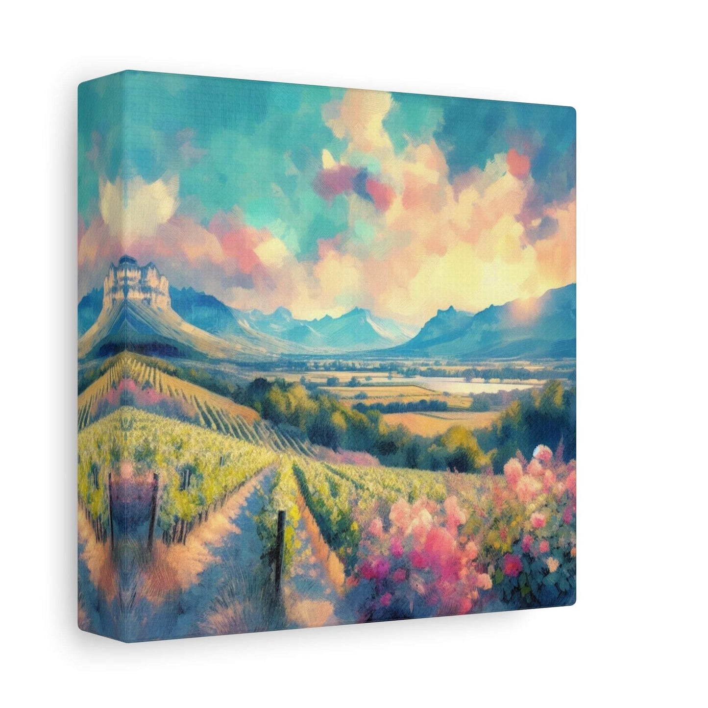 landscape canvas print, south africa art, vineyard painting