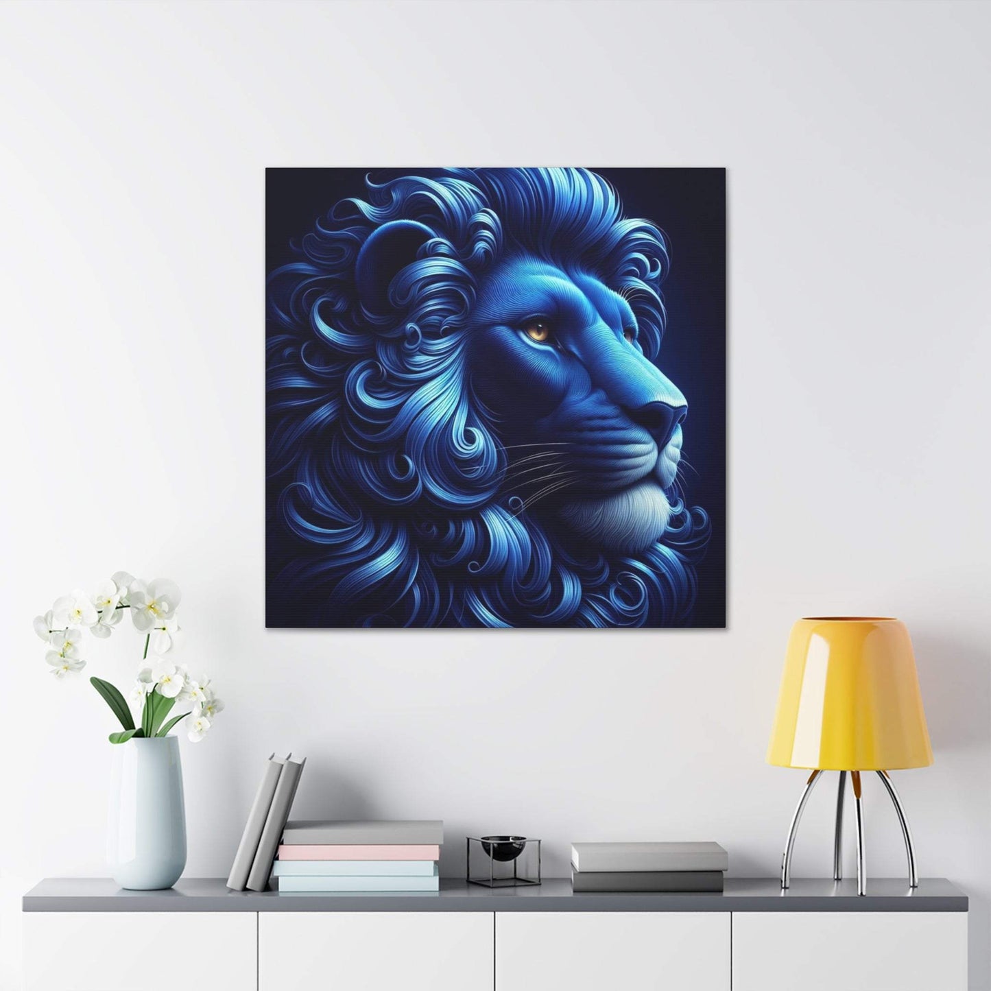 lion wall art, lion canvas wall art, lion face portrait, abstract blue lion