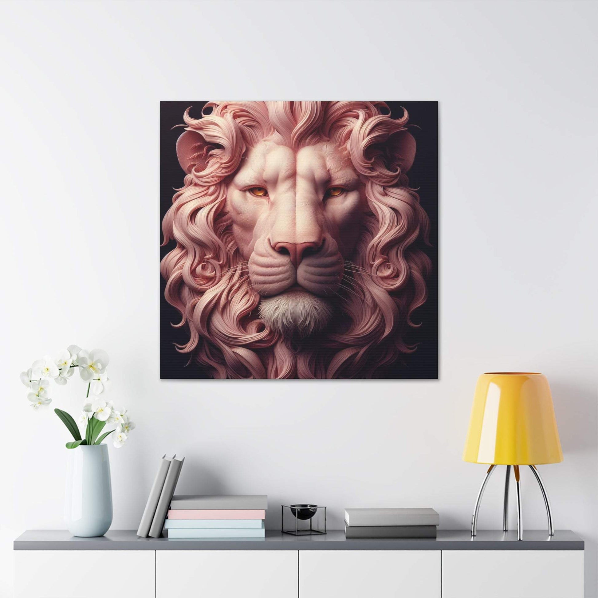 lion wall art, lion canvas wall art, lion face portrait, abstract pink lion