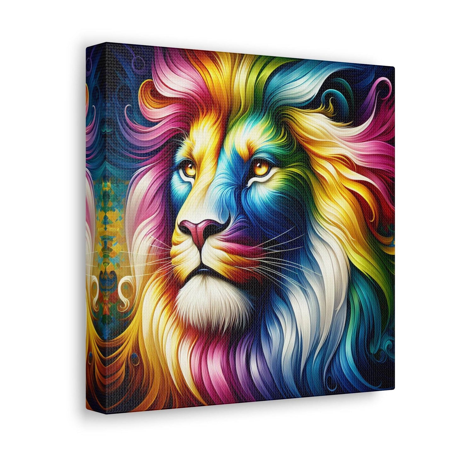 lion wall art, lion canvas wall art, lion face portrait, abstract rainbow lion