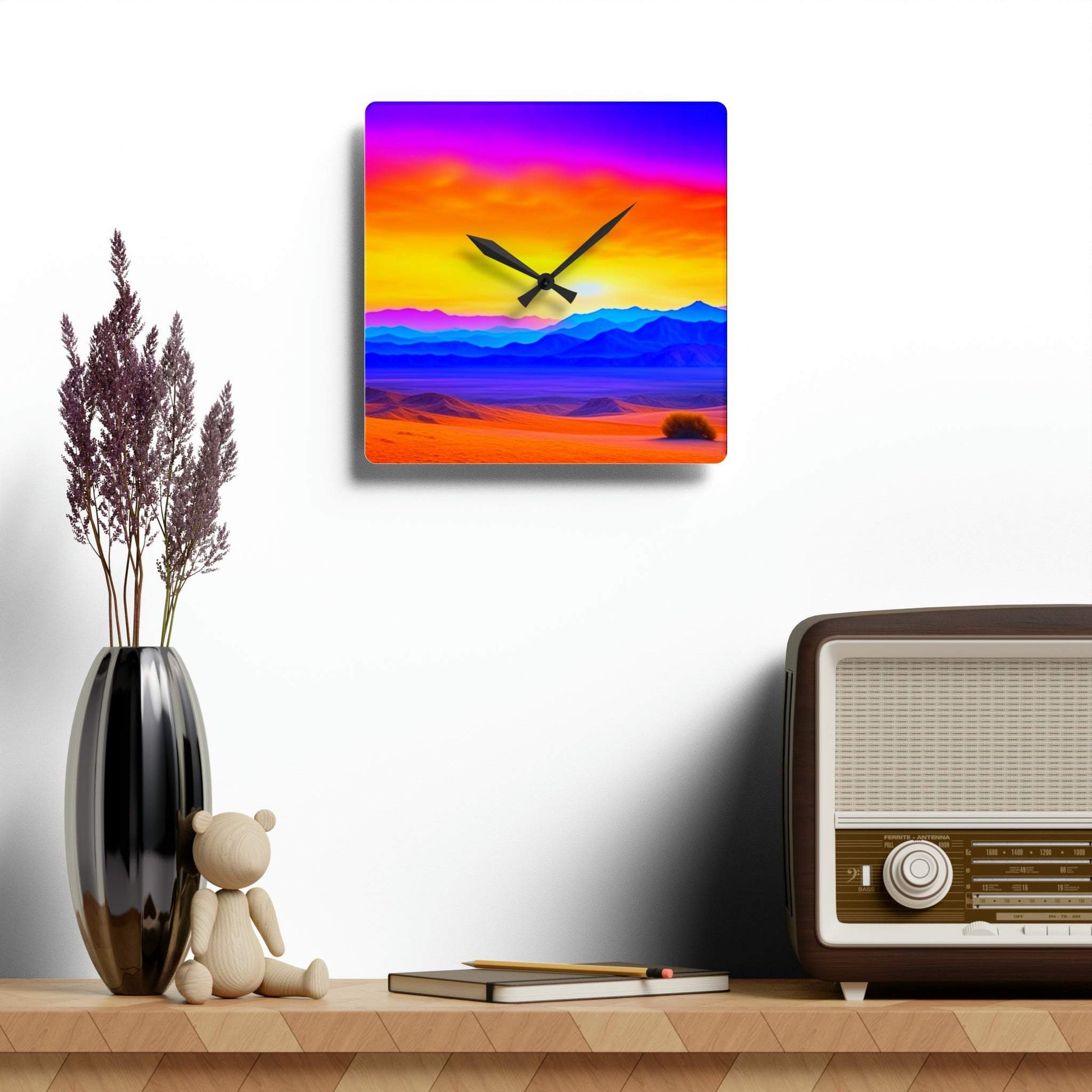 unique wall clock, death valley art, colorful clock