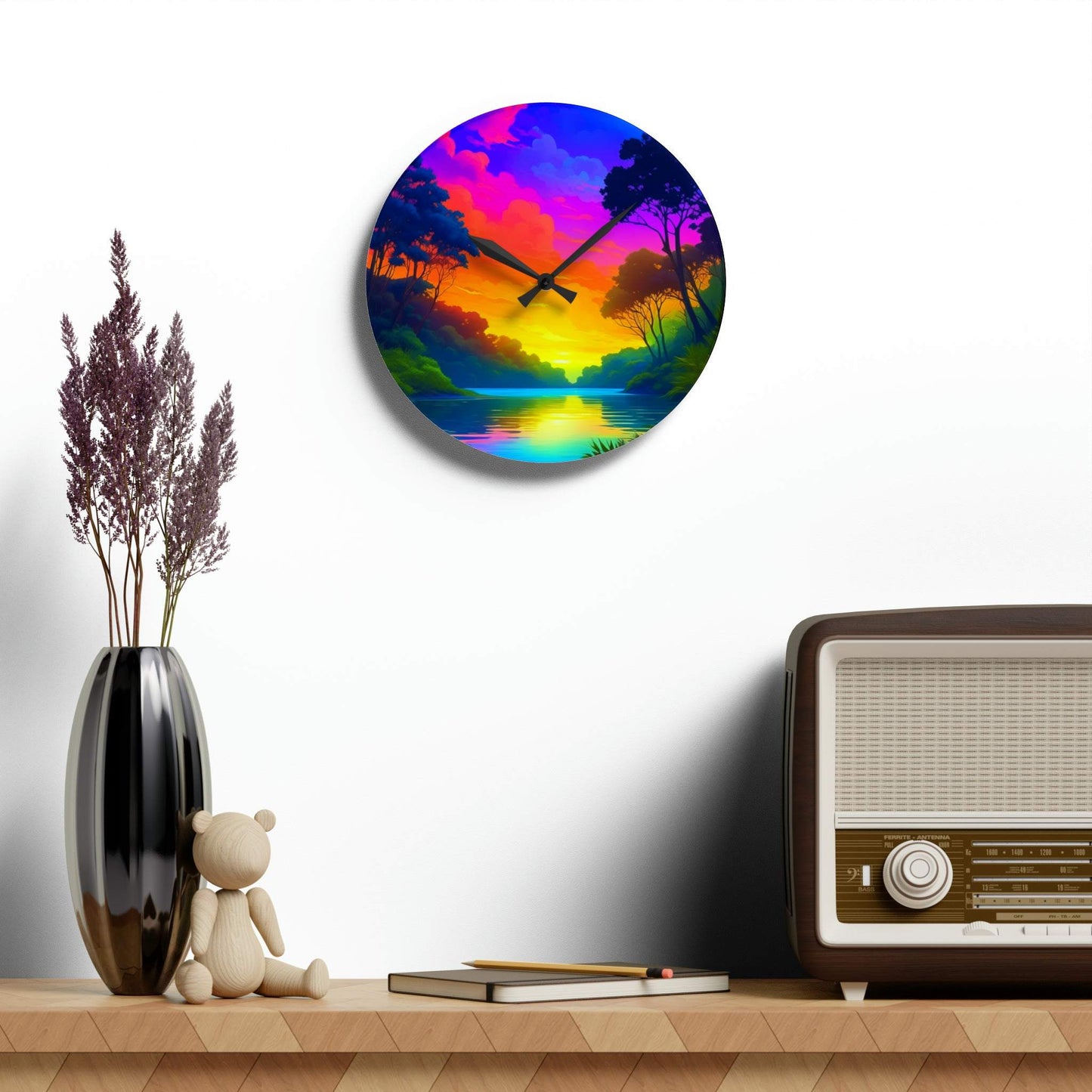 unique wall clock, daintree wall art, colorful clock