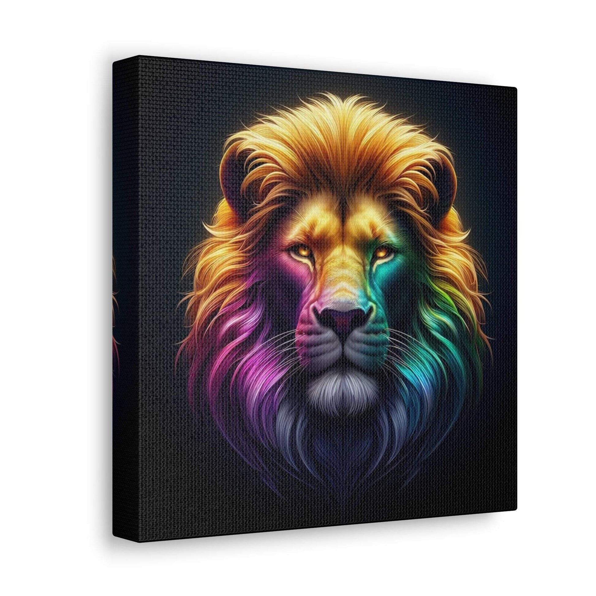 lion wall art, lion canvas wall art, lion face portrait, abstract rainbow lion