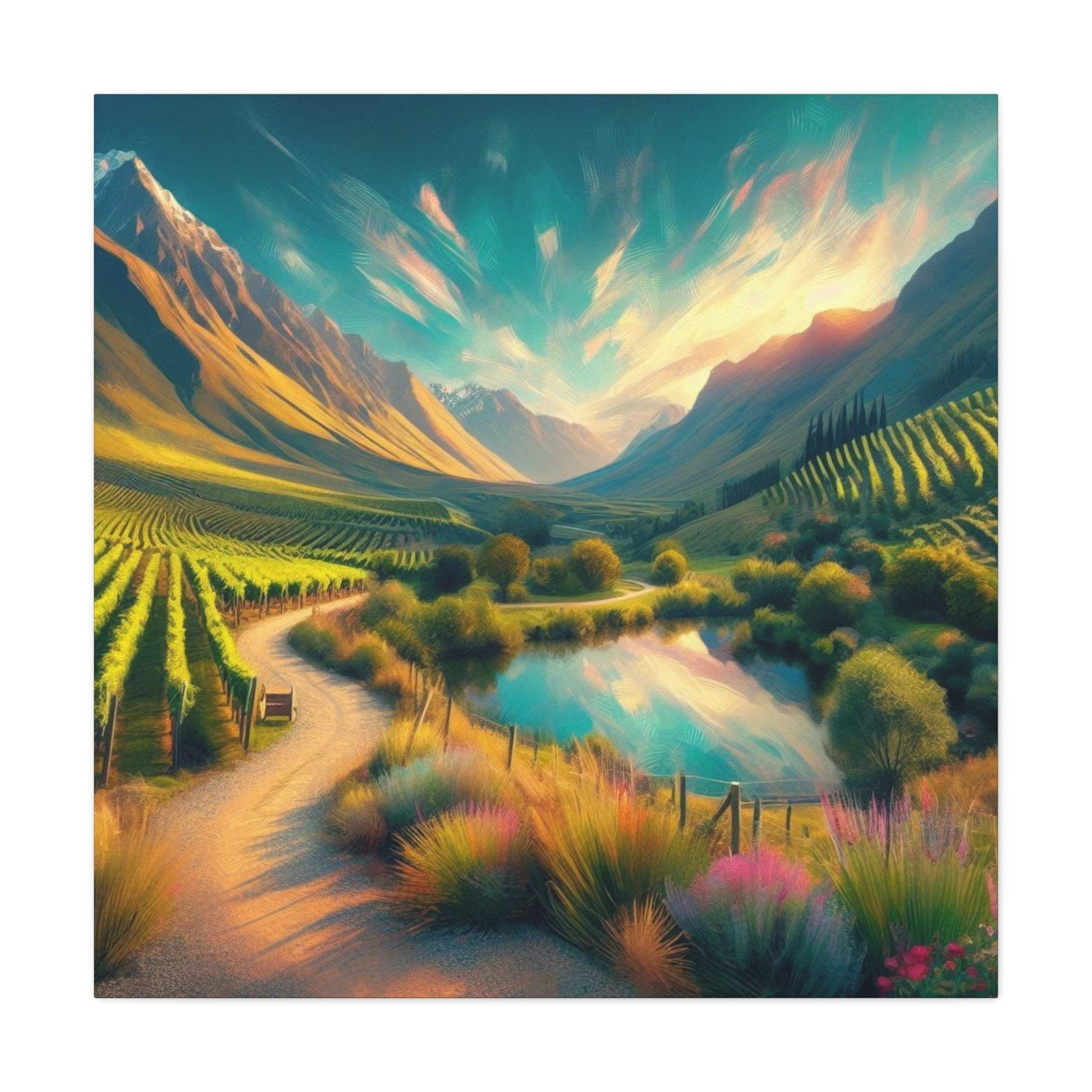 landscape canvas print, south africa art, vineyard painting