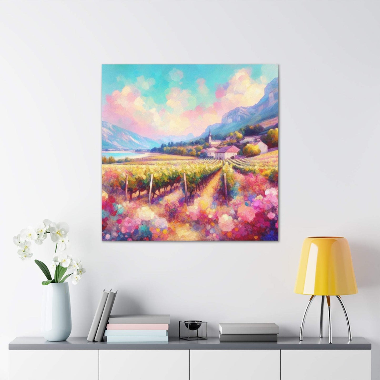 landscape canvas print, south africa art, vineyard painting