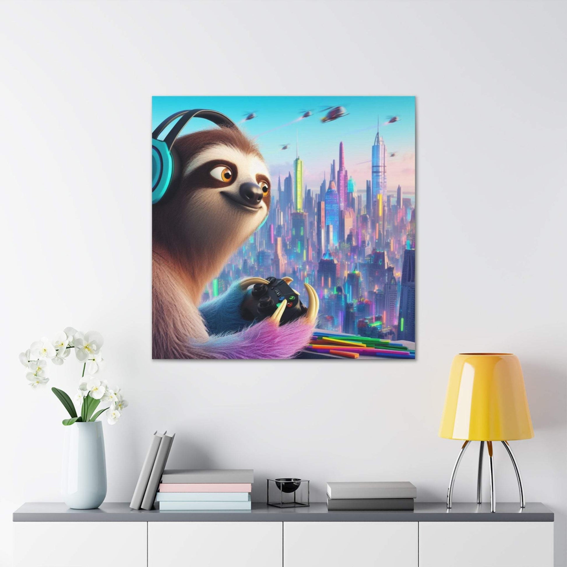 sloth artwork, sloth wall art, gaming wall art