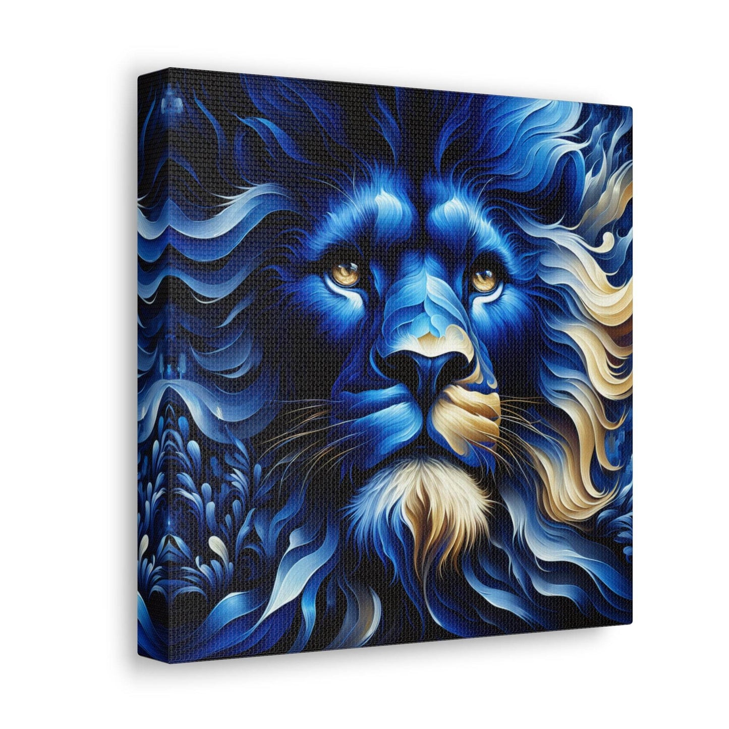 lion wall art, lion canvas wall art, lion face portrait, abstract blue lion