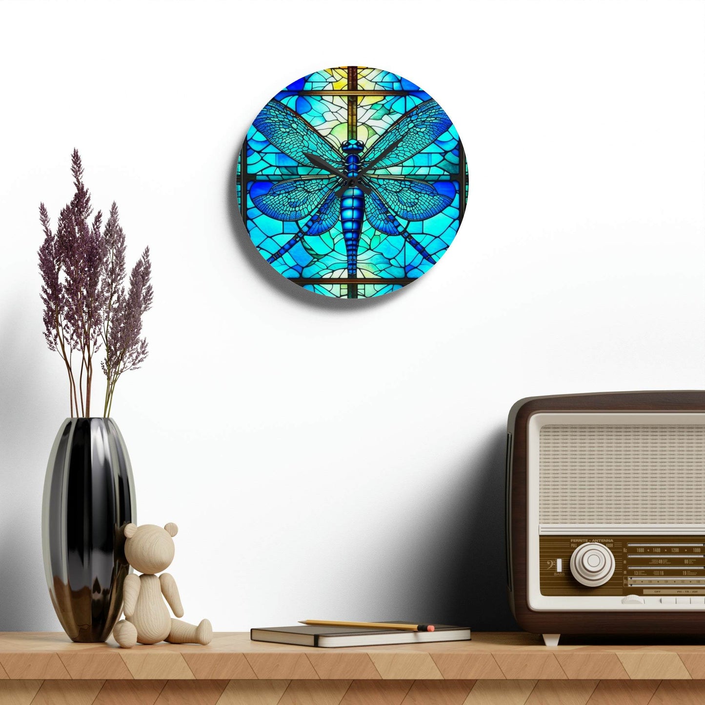 unique wall clock, dragonfly art