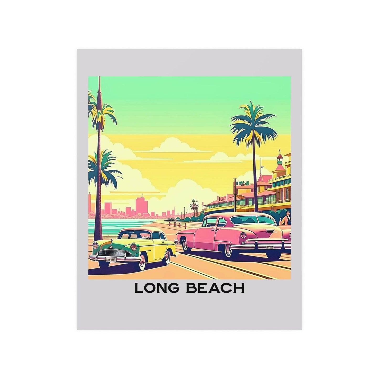 retro travel poster, long beach artwork, california poster