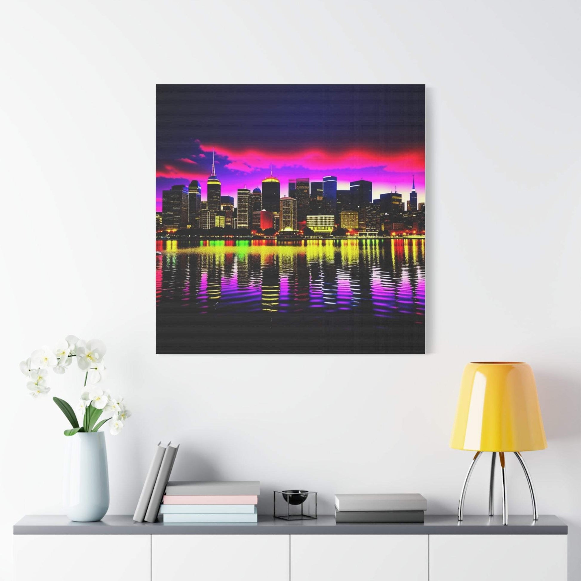 city skyline wall art, cityscape, colorful city print