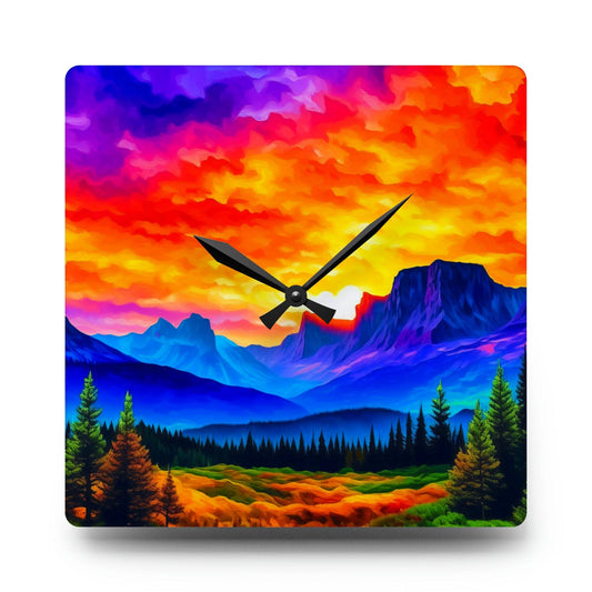 unique wall clock, colorful clock, rocky mountain clock