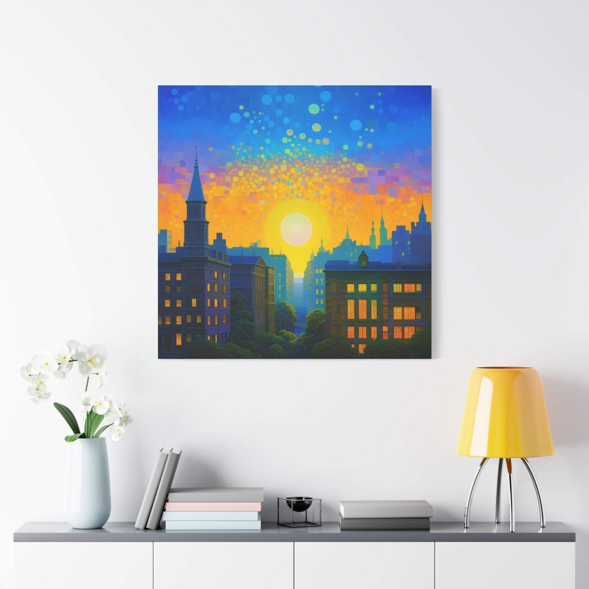 city skyline wall art, cityscape, colorful city print