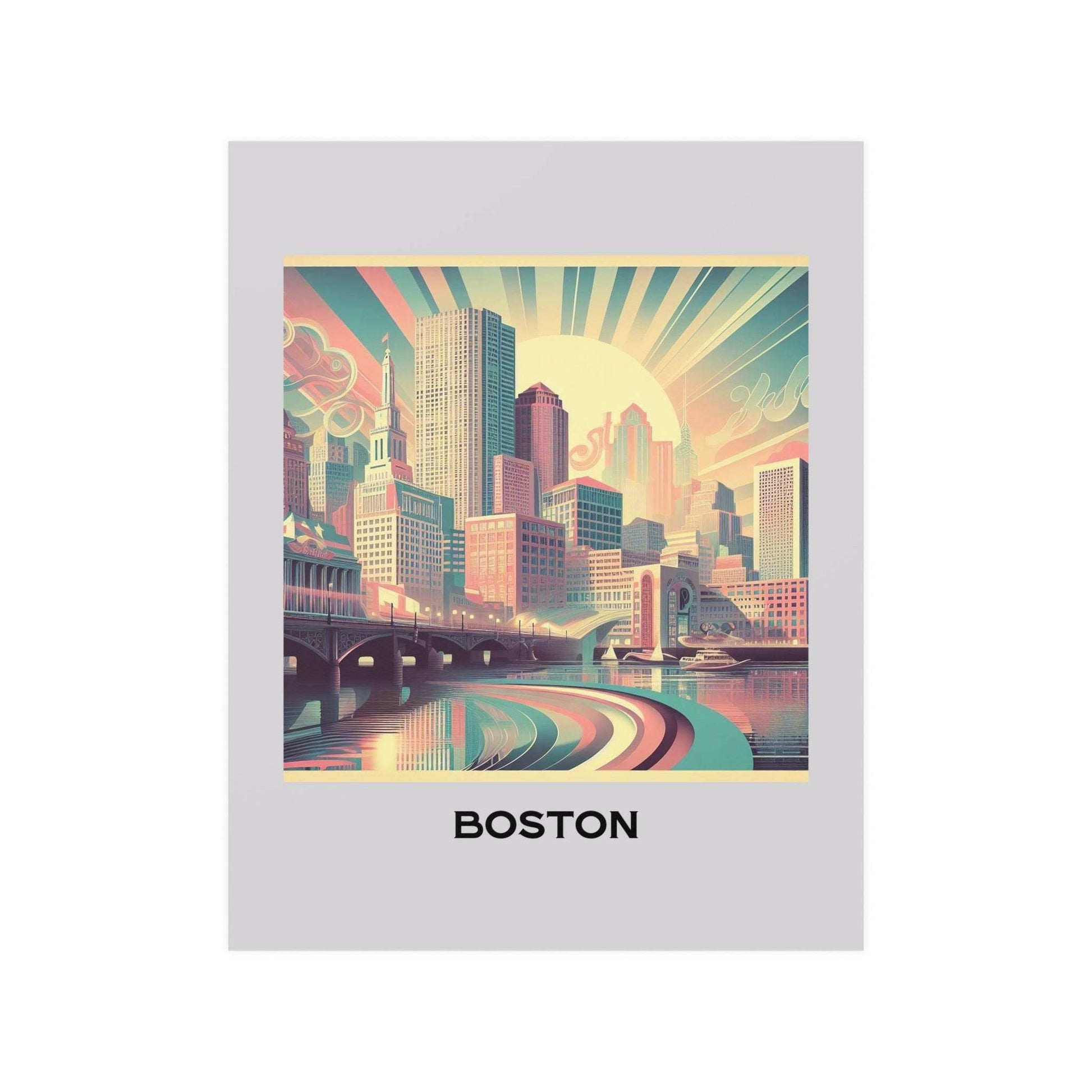retro travel poster, boston poster, tourism poster