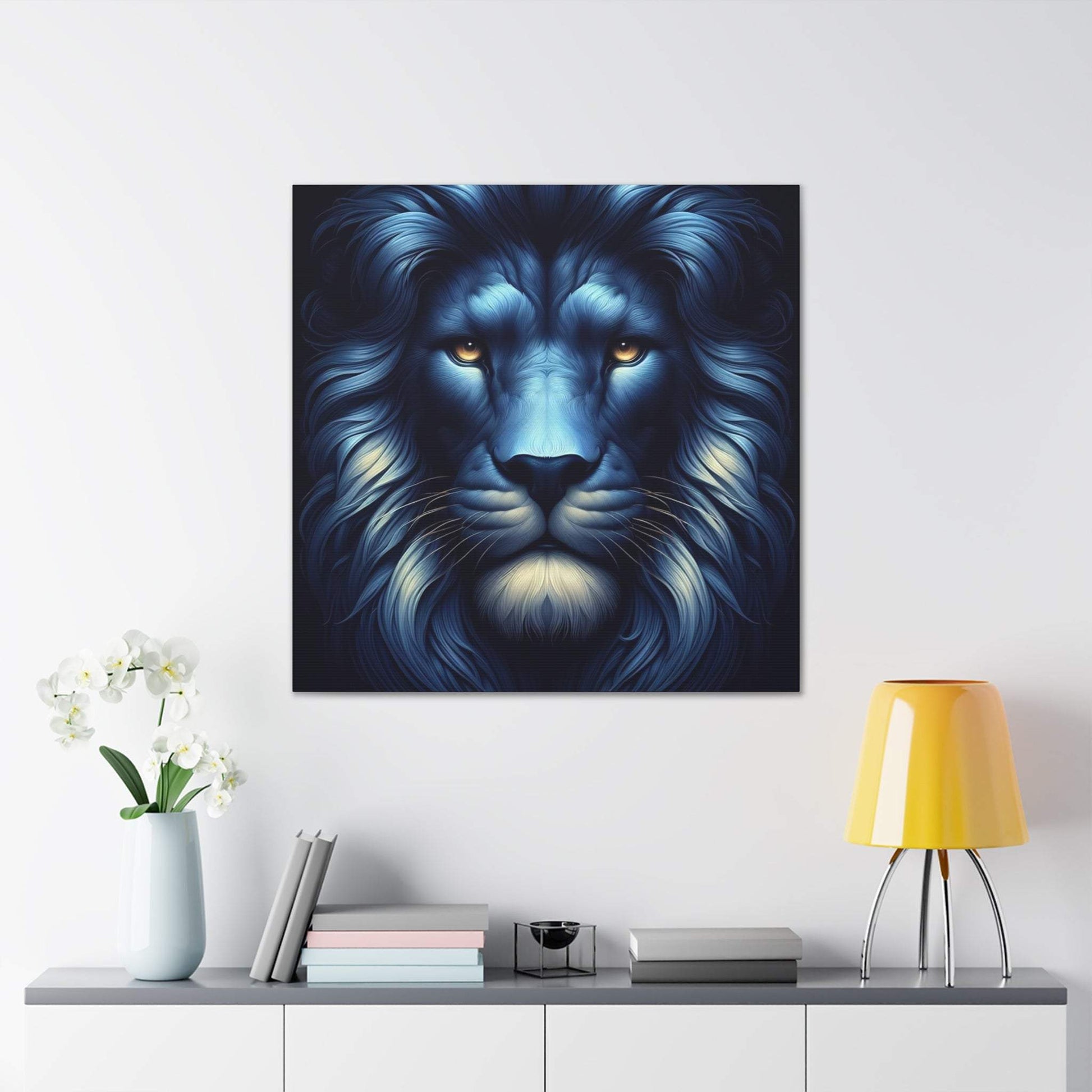 lion wall art, lion canvas wall art, lion face portrait, abstract blue lion