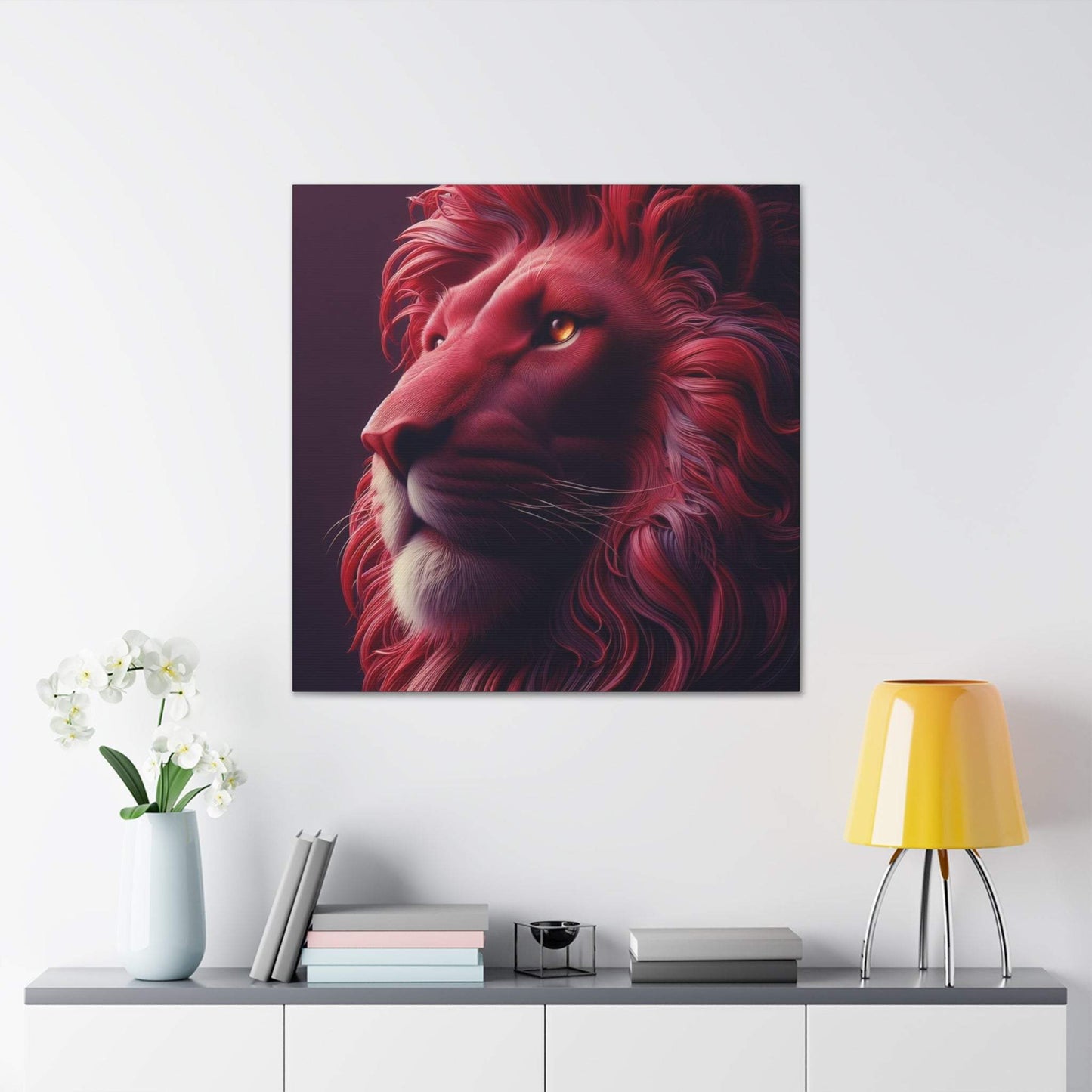 lion wall art, lion canvas wall art, lion face portrait, abstract red lion