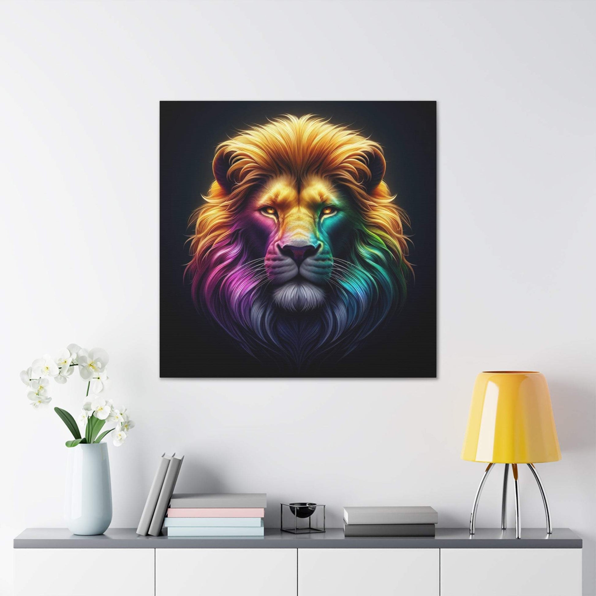 lion wall art, lion canvas wall art, lion face portrait, abstract rainbow lion