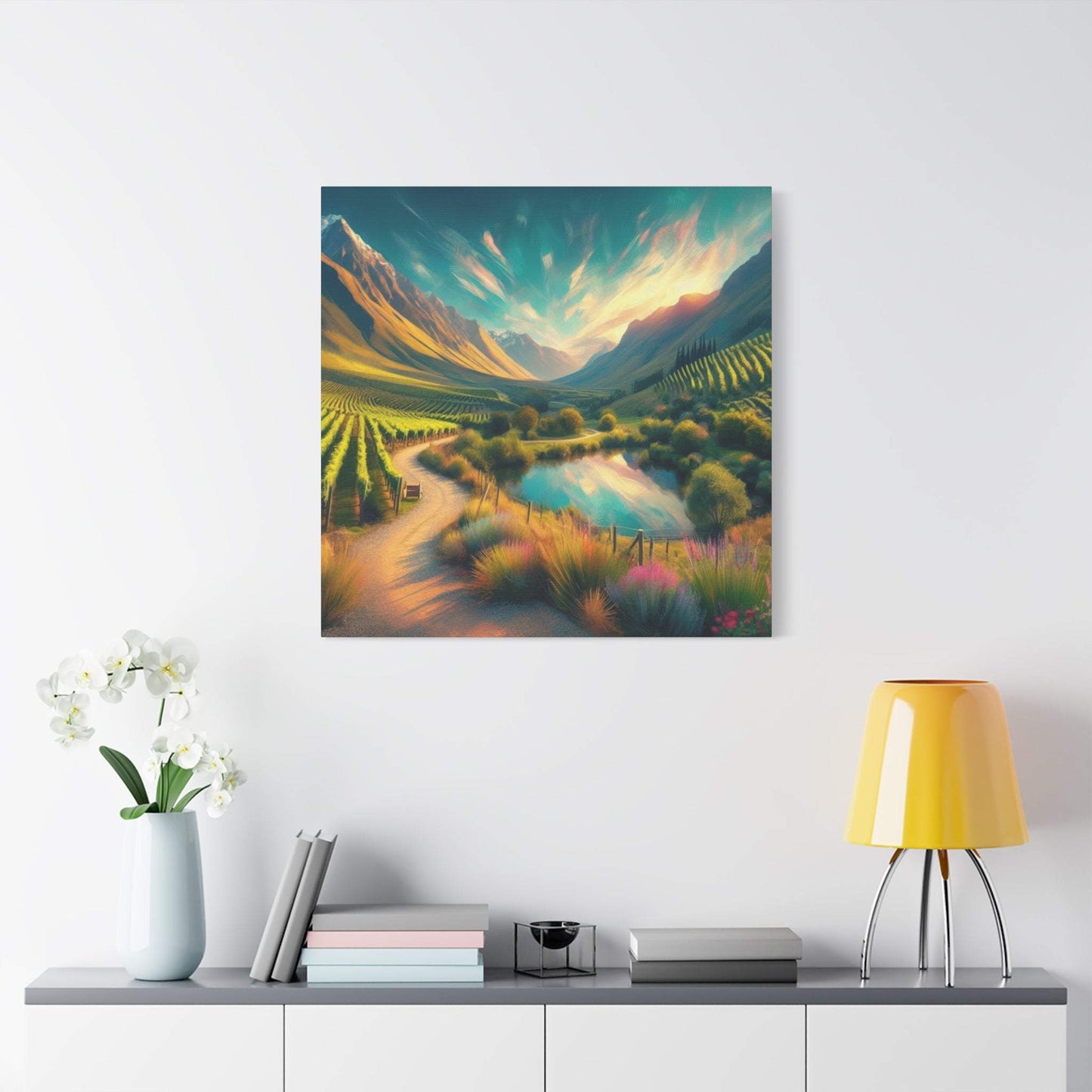 landscape canvas print, south africa art, vineyard painting