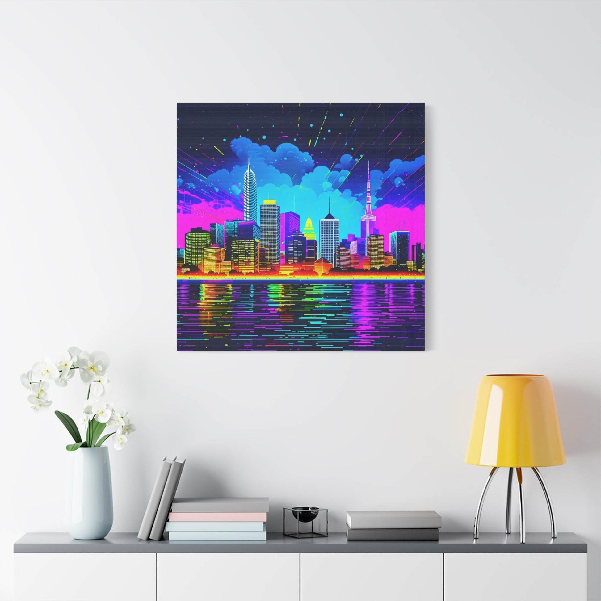 city skyline wall art, cityscape, colorful city print