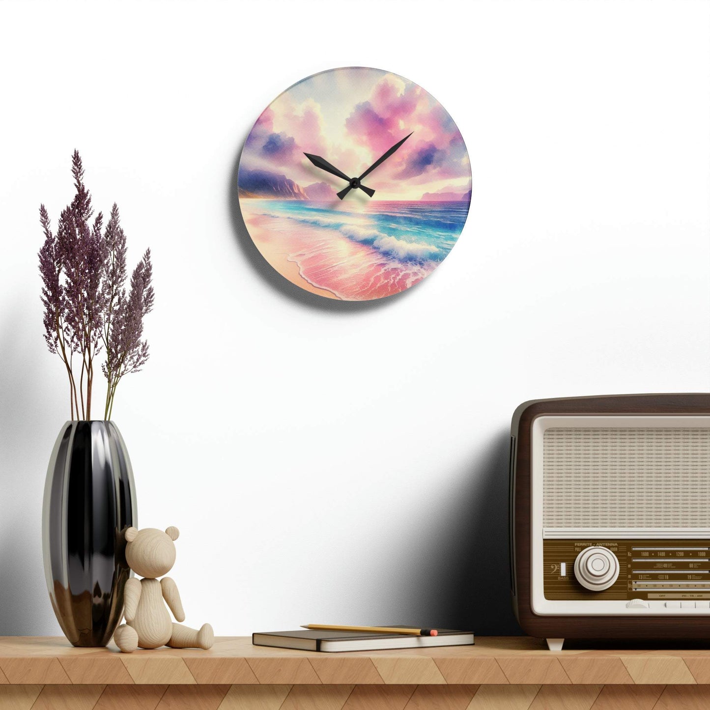 blush pink wall clock, unique walll clock, coastal wall clock