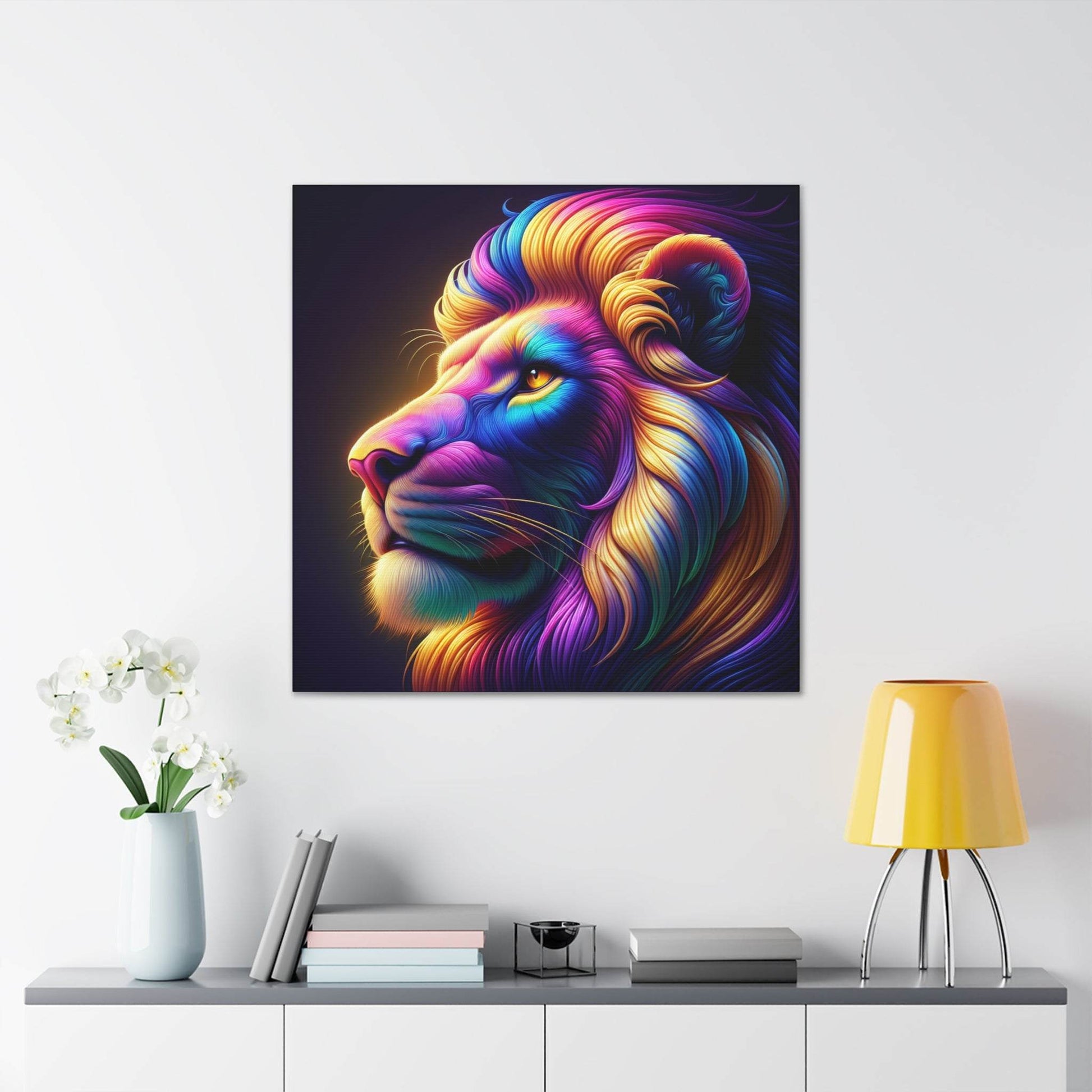 lion wall art, lion canvas wall art, lion face portrait, abstract rainbow lion